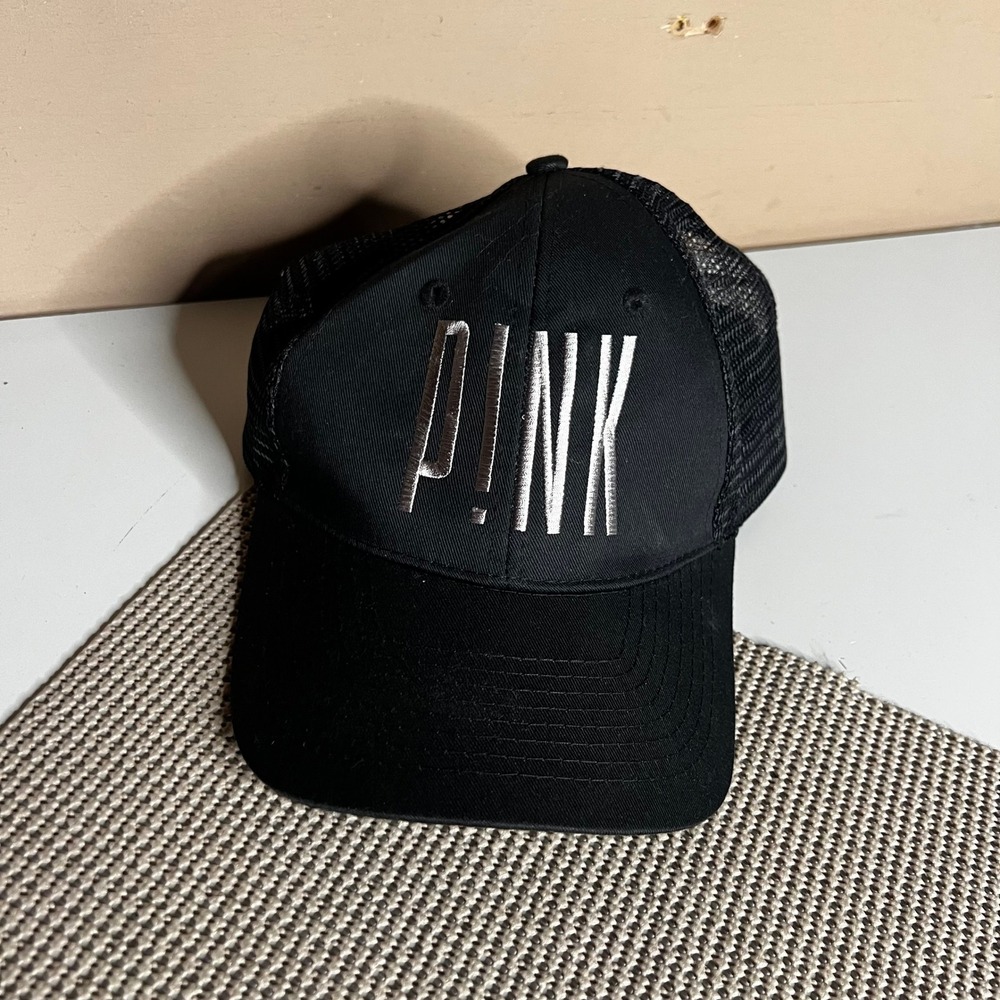 Nissin Cap PINK Embroidered Black Trucker Hat Mesh Back Adjustable Snapback